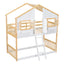 Twin over Twin House Bunk Bed with Roof , Window, Window Box, Door , with Safety Guardrails and Ladder, Natural/White - Korvel