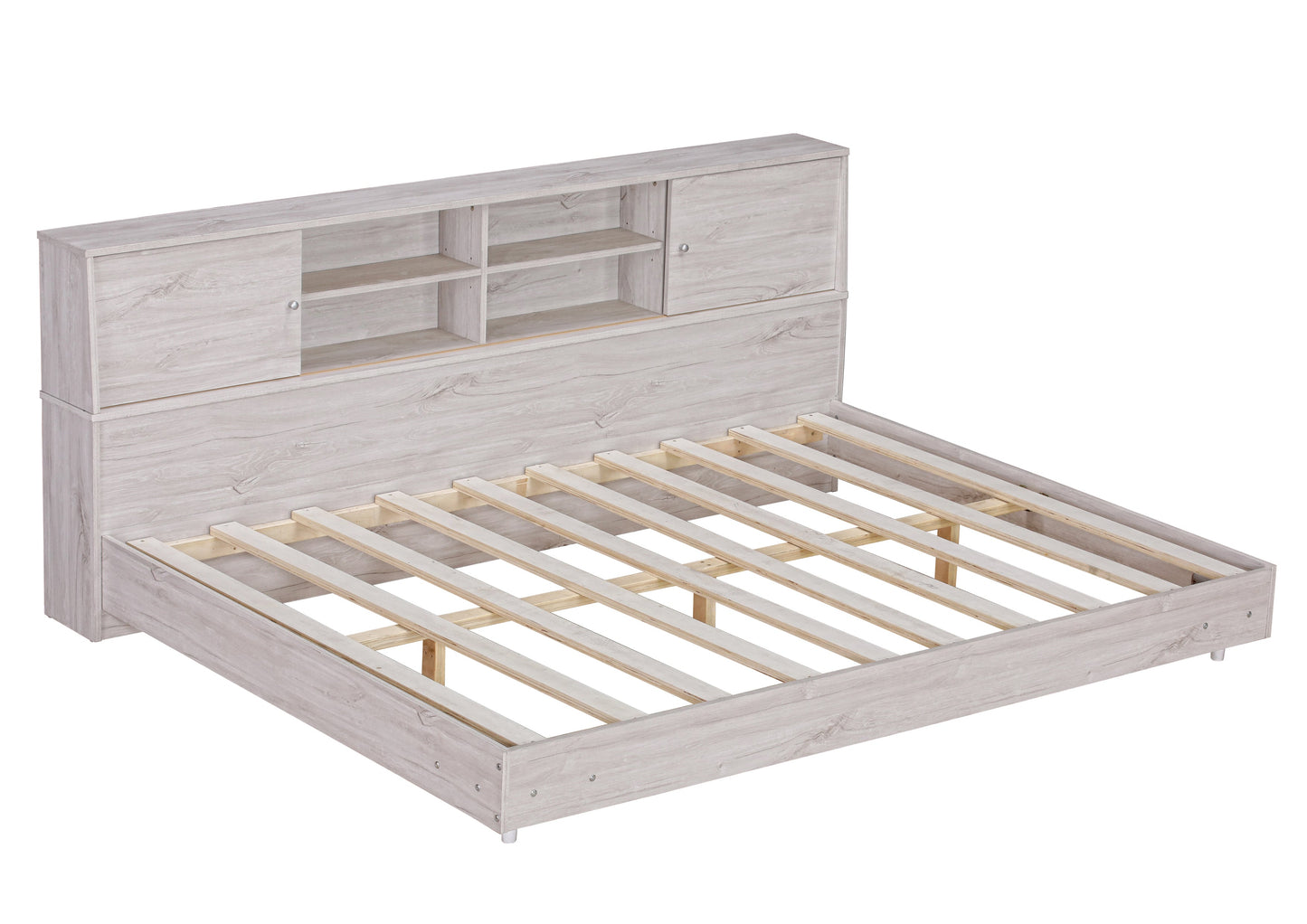 Full Size Daybed Frame with Storage Bookcases - White Oak
