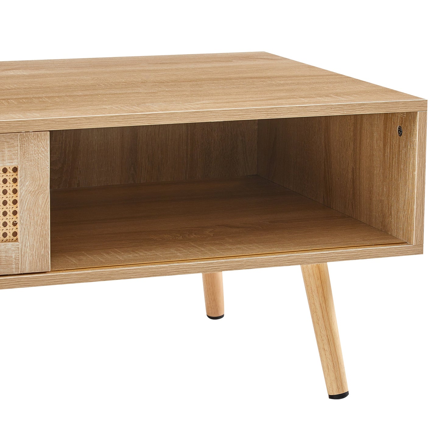 41.34" Modern Rattan Coffee Table with Sliding Door Storage