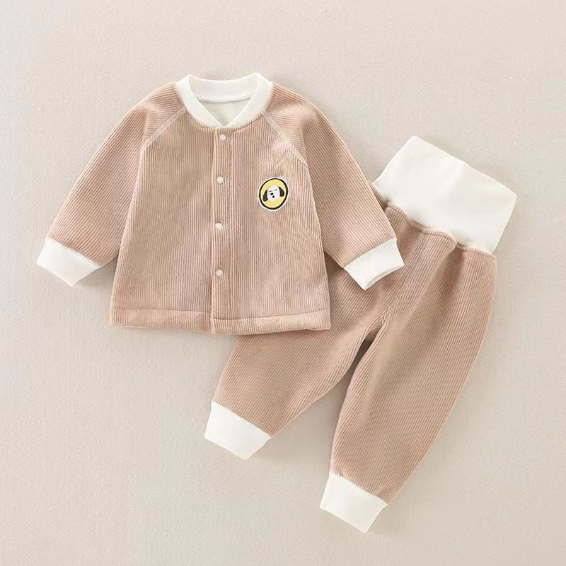 Children's Autumn And Winter Warm Suit Baby Spring And Autumn Plus Fleece Outer Wear Tops Pants Men And Women Baby Two Sets - Korvel