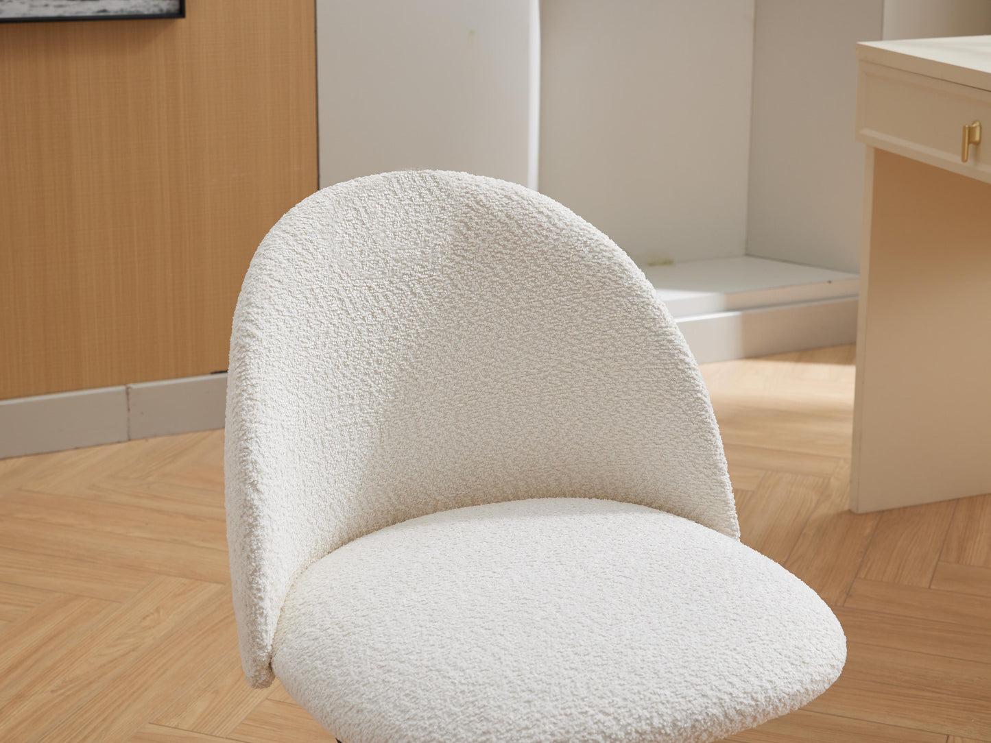 Velvet fabric office chair, mid back adjustable rotating computer chair, black legs, cushioned office chair with wheels ，White - Korvel