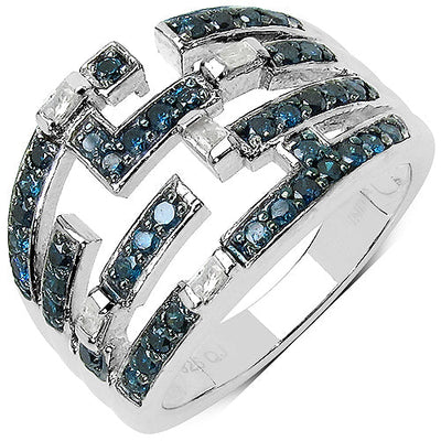 Bague de fiançailles en argent sterling avec diamants bleus et blancs de 0,59 carat