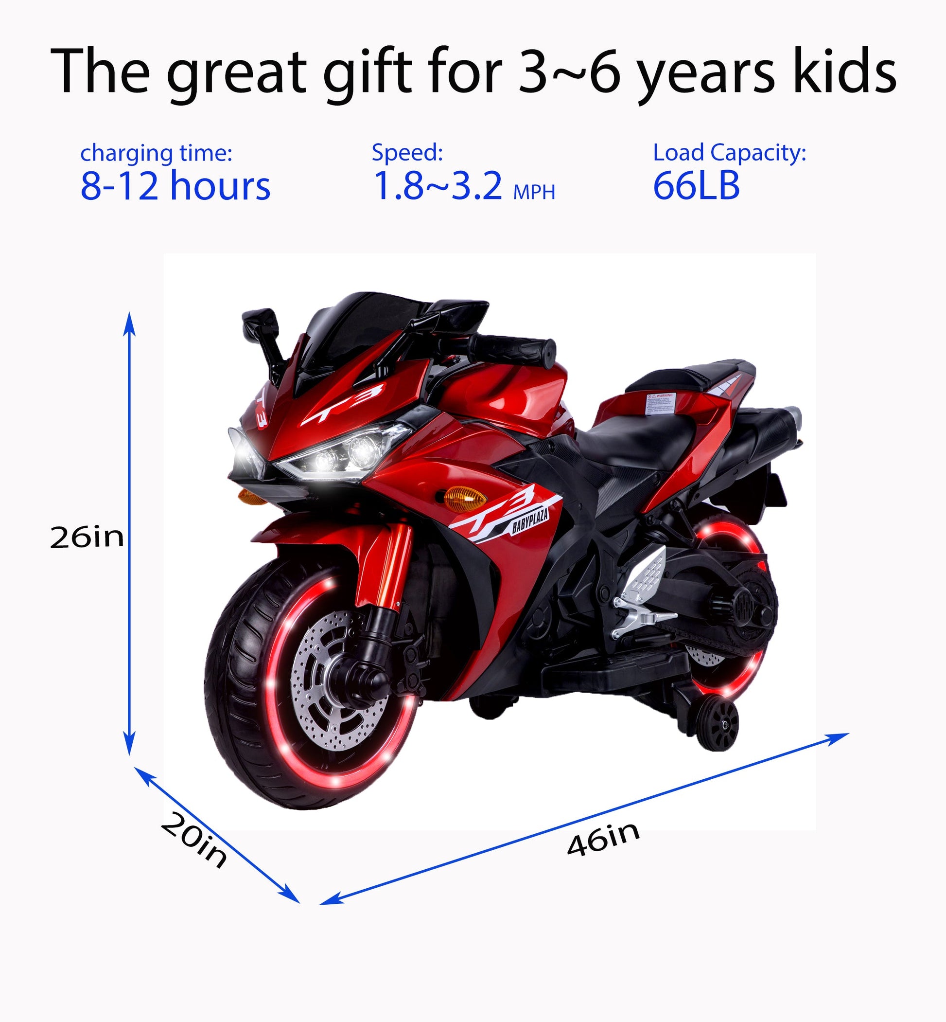 kids motorcycle 12V motorcycle for kids 3 4 5 6 years Boys Girls 12v7ah kids motorcycle ride on toy with Training Wheels - Korvel