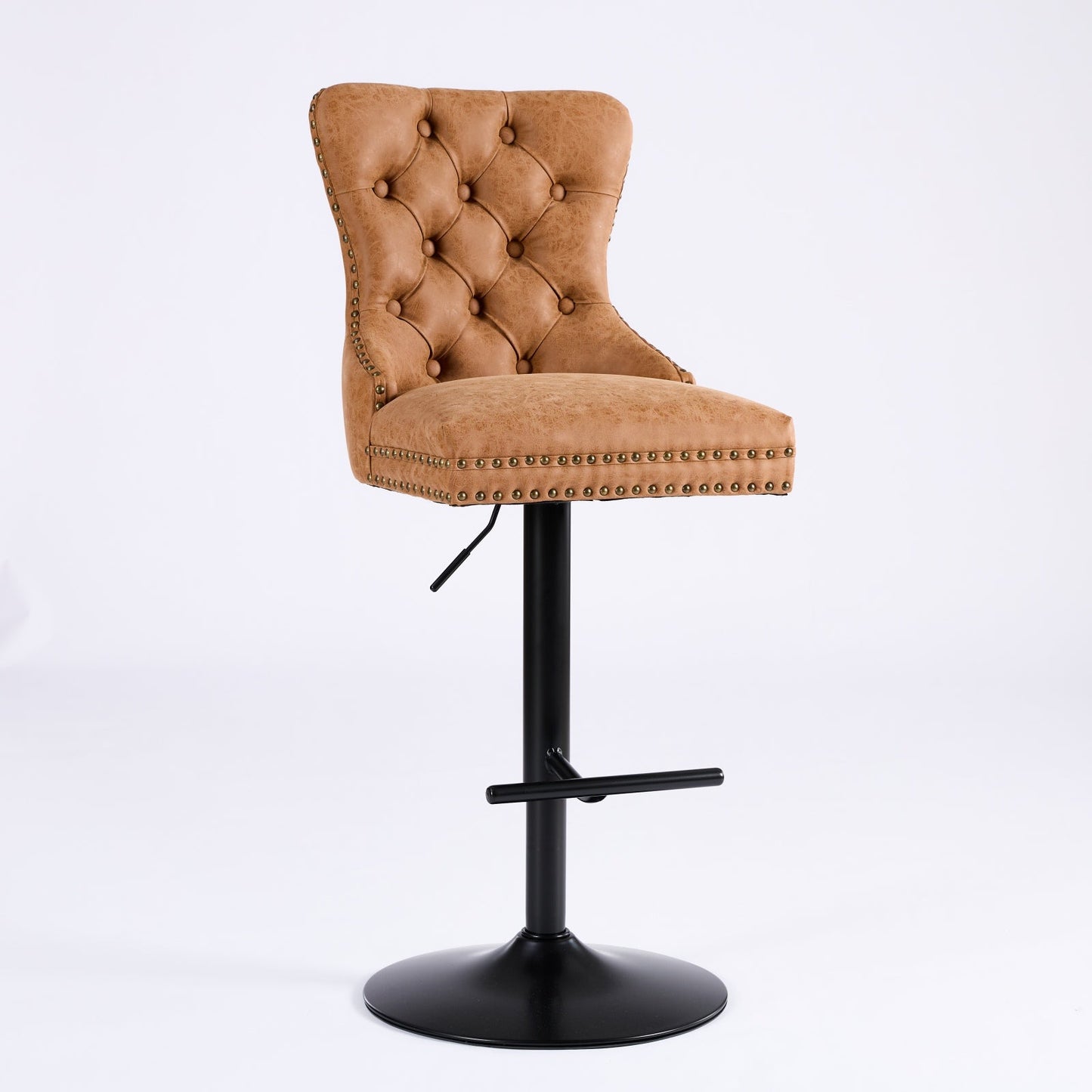 Vintage PU rotating bar stool, seat height adjustable from 25-33 inches, modern bar stool (orange, 2-piece set) - Korvel