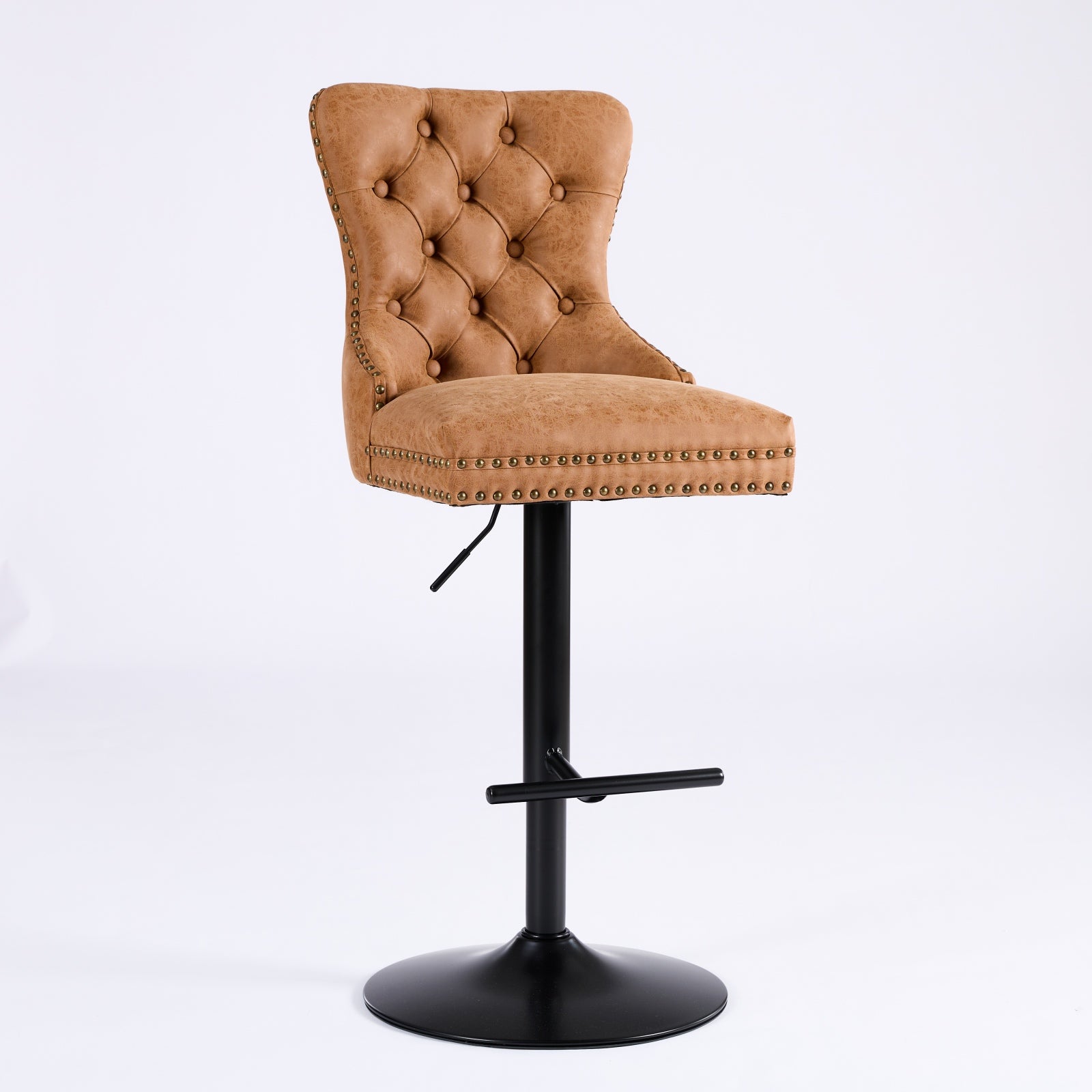 Vintage PU rotating bar stool, seat height adjustable from 25-33 inches, modern bar stool (orange, 2-piece set) - Korvel