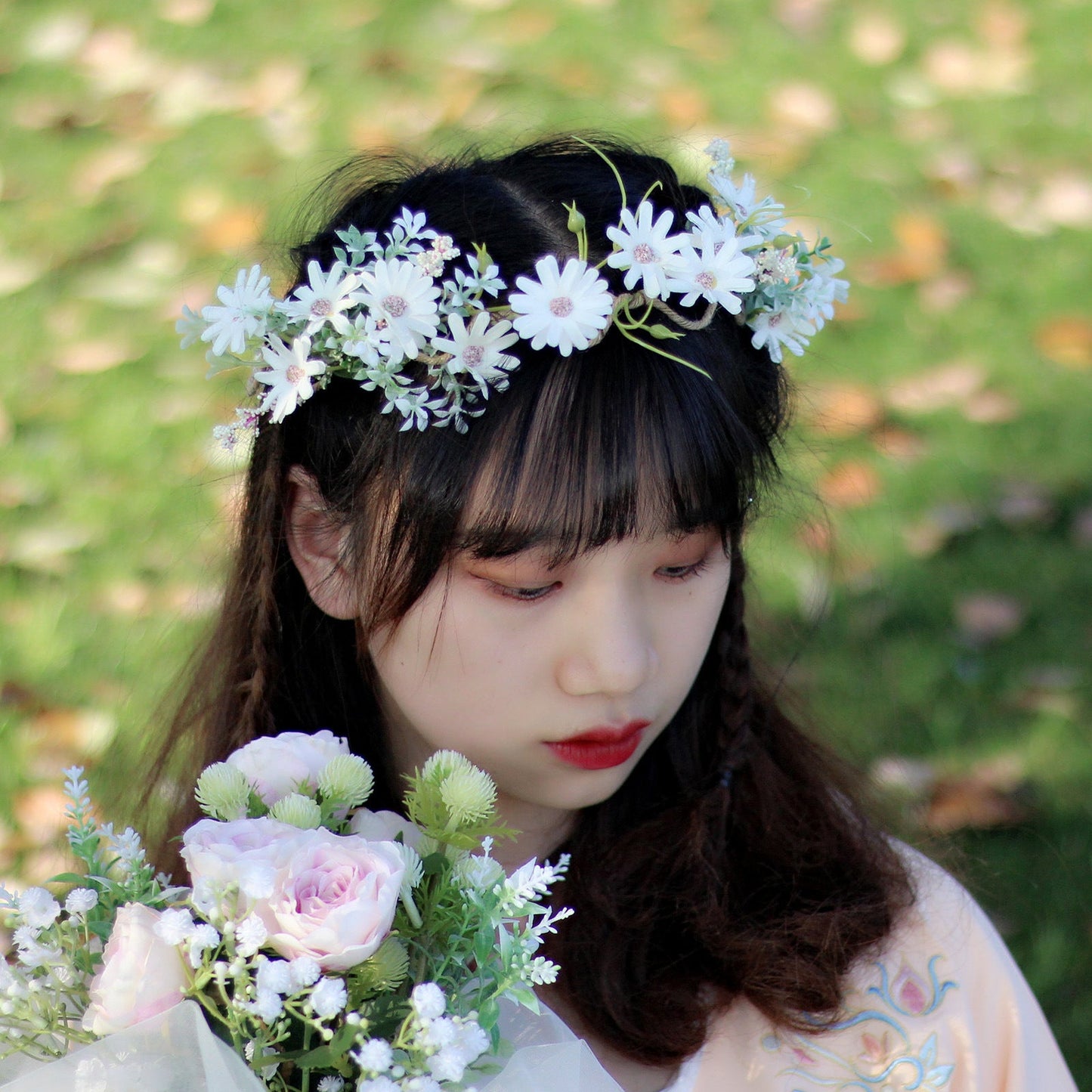 Fresh flower garland headwear hand woven fabric small daisy flower spring fairy outdoor hair accessory - Korvel