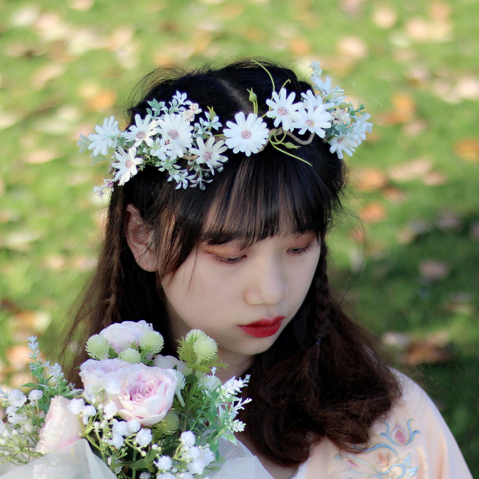 Fresh flower garland headwear hand woven fabric small daisy flower spring fairy outdoor hair accessory - Korvel