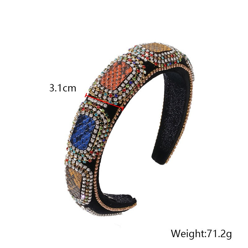 Fashionable colorful diamond sponge hair hoop women's wide brimmed Baroque hair accessories - Korvel