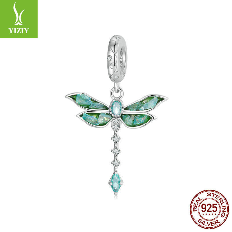 Charm Pendent DIY Libellule Verte Argentée - Argent Pur S925