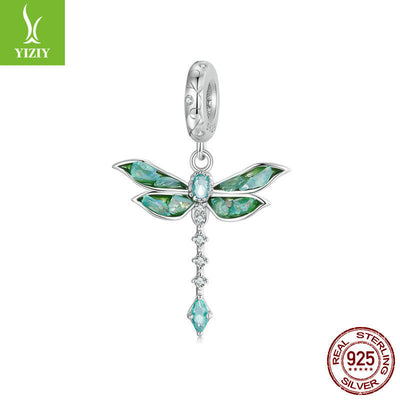 Silver Green Dragonfly DIY Pendant Charm - S925 Pure Silver