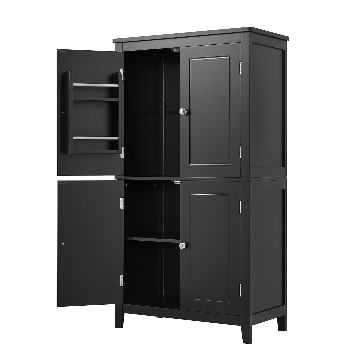 Elegant Black Bathroom Floor Storage Cabinet with Adjustable Shelves