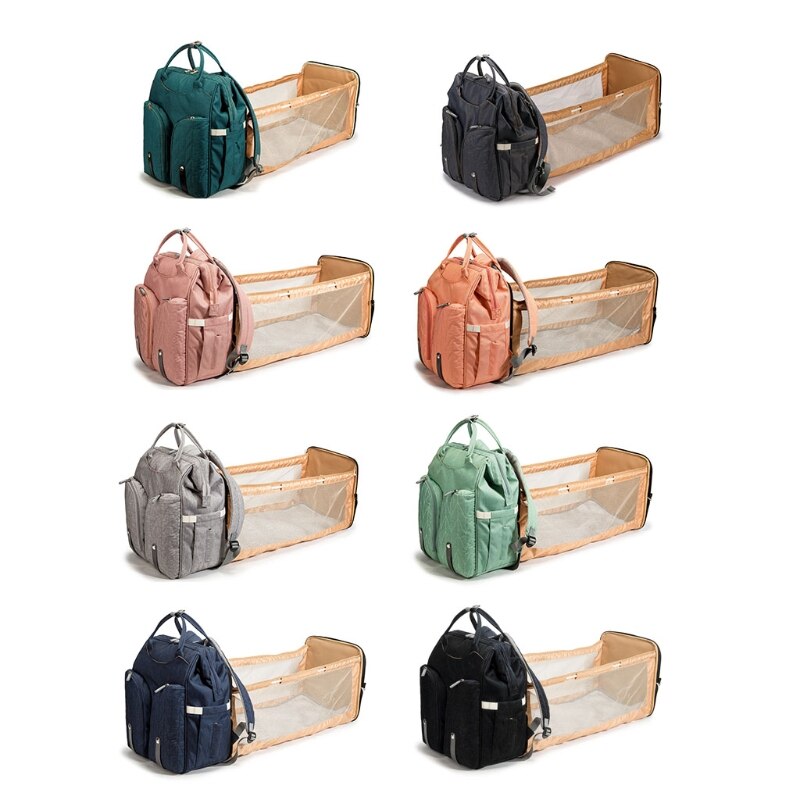 Premium Baby Diaper Backpack with Folding Crib & Insulated Storage