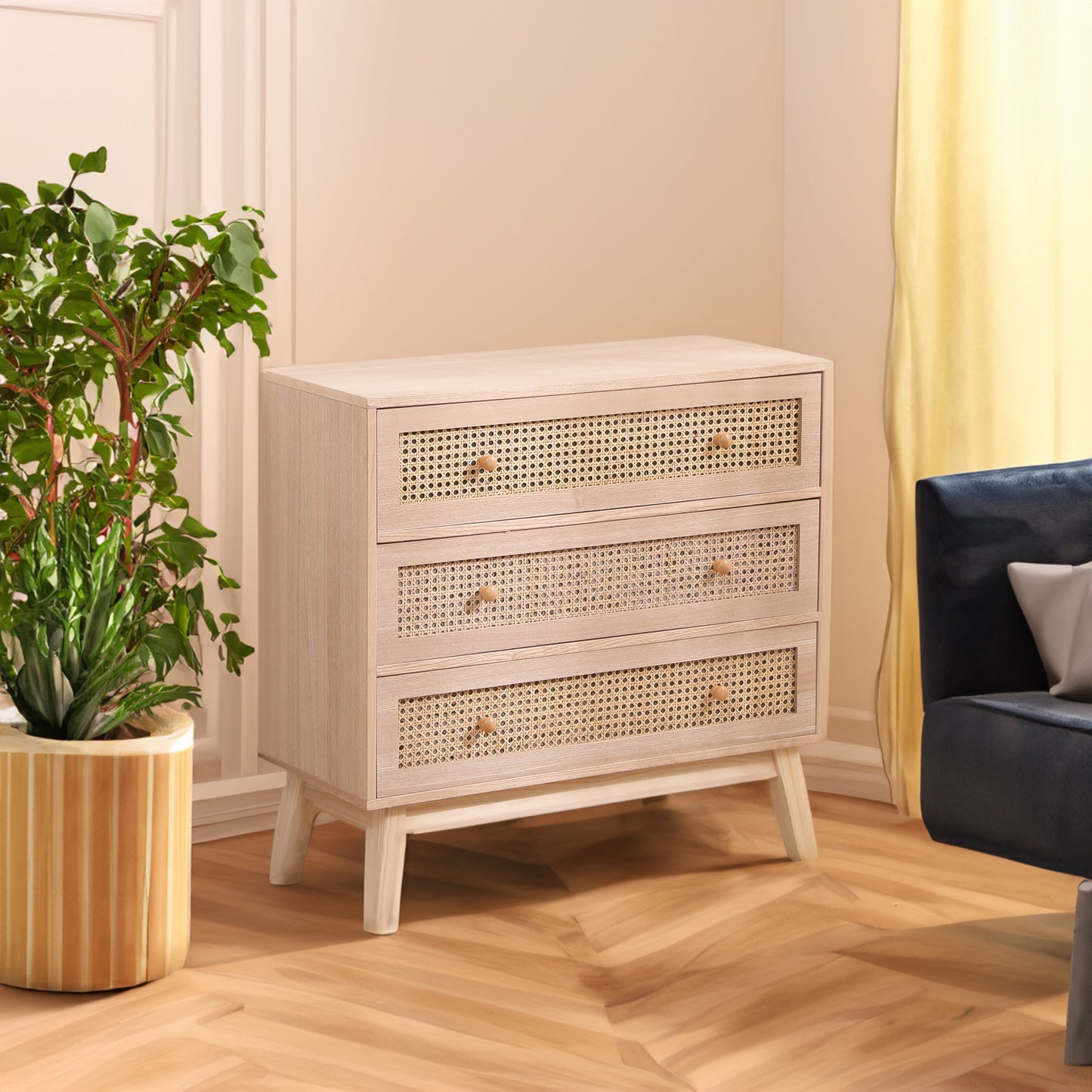 Cabinet de rangement en rotin à 3 tiroirs de 31,5" pour chambre et salon