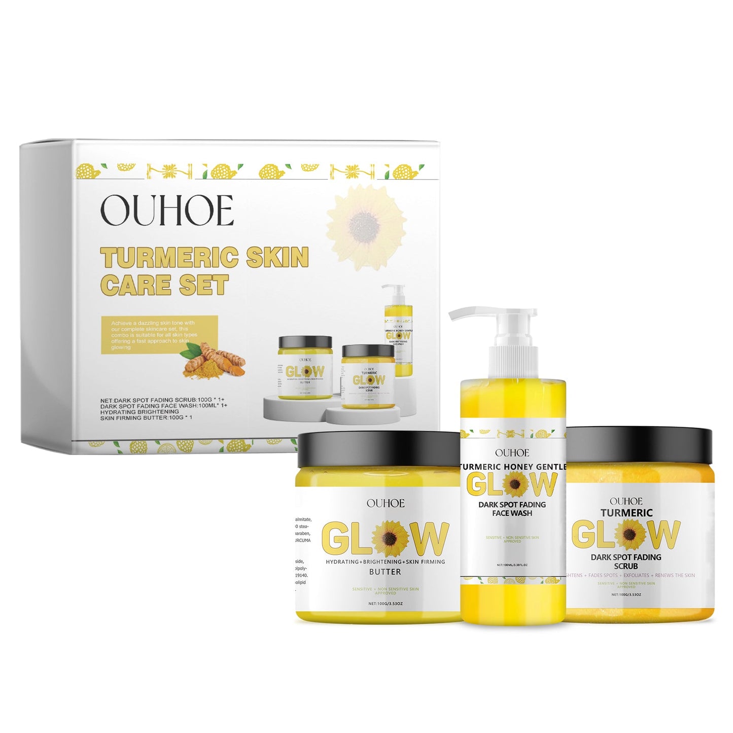 Turmeric Skin Care Set, Fresh And Clean Hydrating Oil-Control Fade Out Fine Lines Firming Haun White Treatments - Korvel