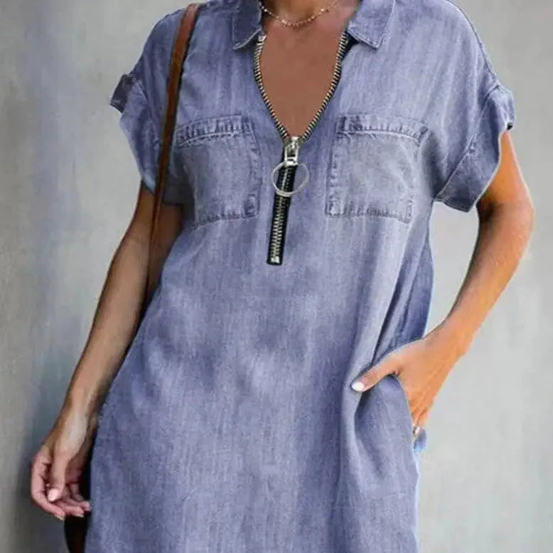 Elvira Zip-Up Denim Dress