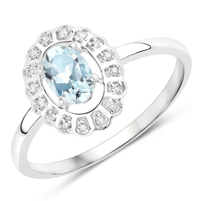 0.44 Carat Aquamarine and Diamond 14K White Gold Engagement Ring