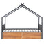 Twin Size Metal House Bed with Two Drawers - Black