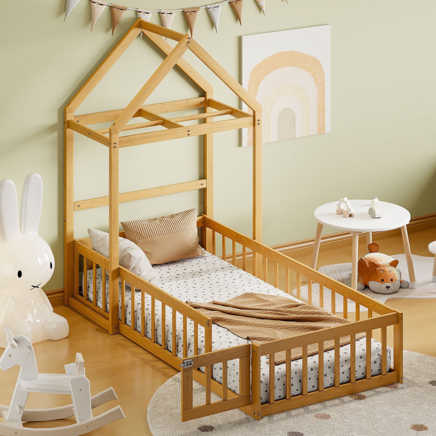 Cama Infantil de Madera de Tamaño Twin con Cabecera Desmontable