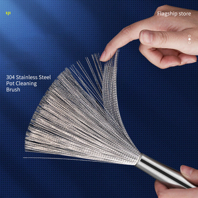 Stainless Steel Pot Brush Dishwashing Pot Brush Long Handle Household Cleaning - Korvel