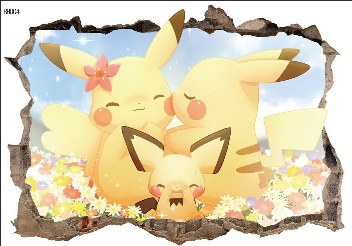 New 3D Pikachu Wall Sticker Pok é mon Wallpaper Self adhesive Cartoon Graffiti Anime Poster Children's Room PVC - Korvel