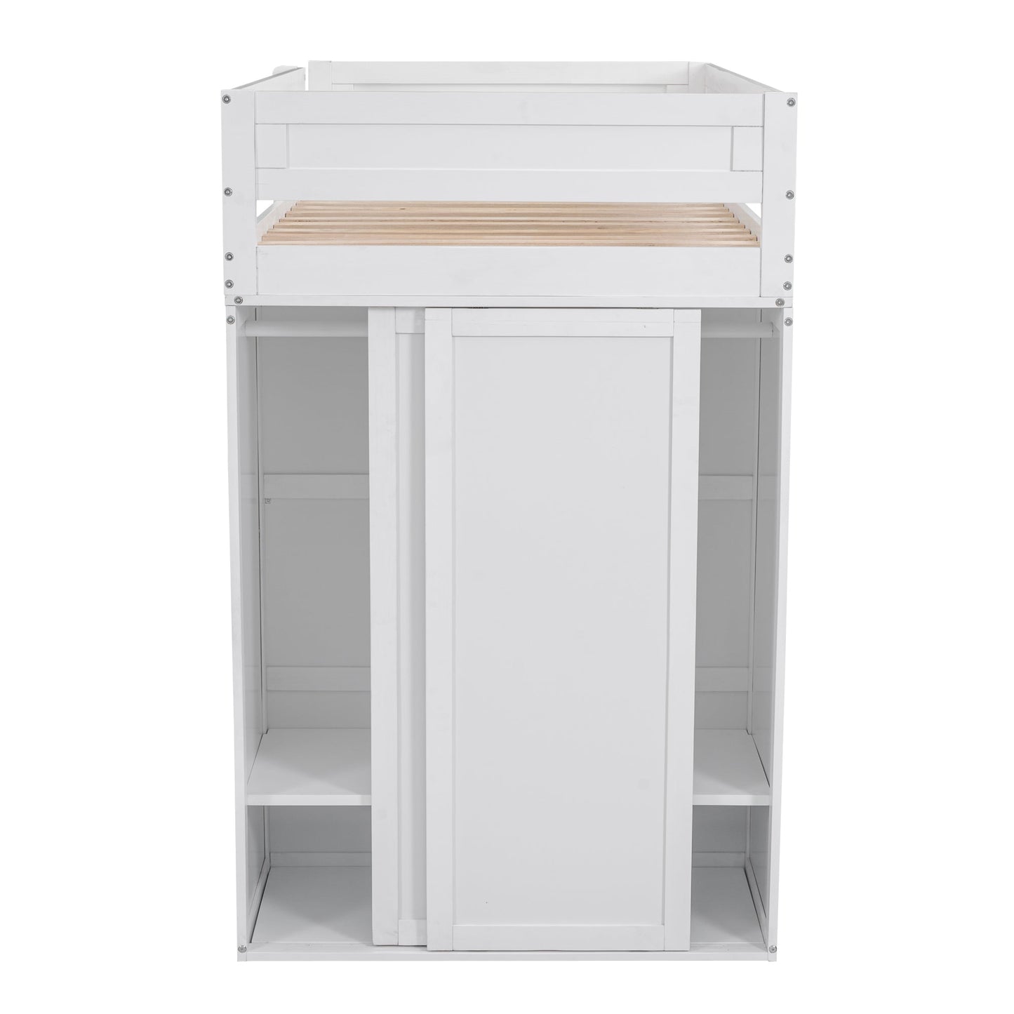 Wood Twin Size Loft Bed with Wardrobes and 2-Drawer Desk with Cabinet  White - Korvel