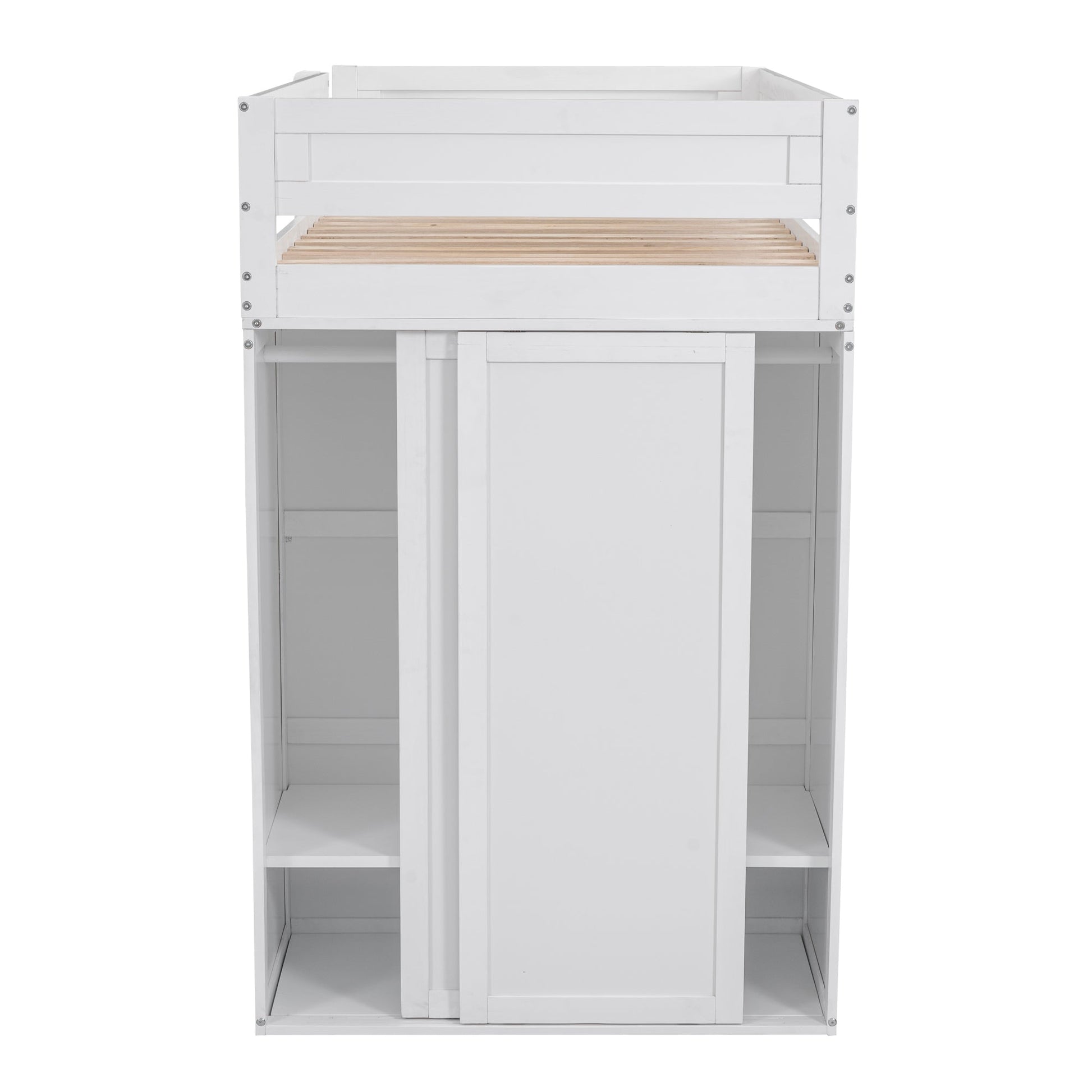 Wood Twin Size Loft Bed with Wardrobes and 2-Drawer Desk with Cabinet  White - Korvel