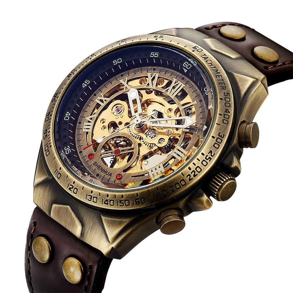 SHENHUA Men's Fashion Hollow out Watch Antique Fully Automatic Mechanical Watch - Korvel