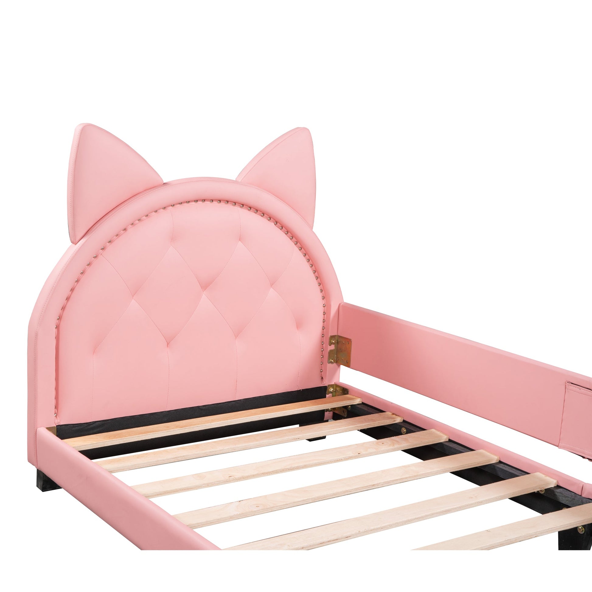 Twin Size Upholstered Daybed with Carton Ears Shaped Headboard  Pink - Korvel