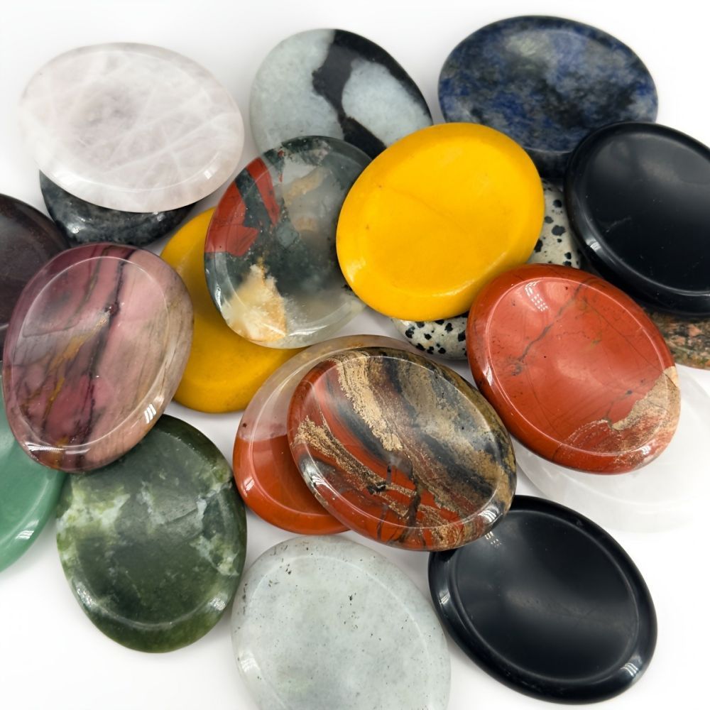 Thumb Worry Stones Oval Massage Quartz Healing Crystal Chakra Energy Therapy Meditation Spiritual Natural Gemstone Decor - Korvel