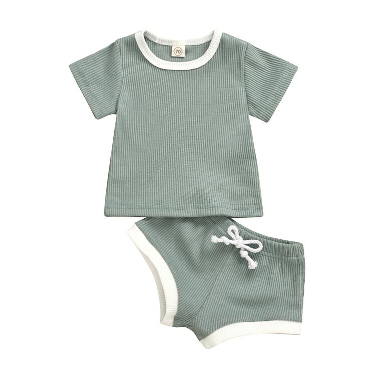 2020 Toddler Baby Boys Girls Summer Clothing Newborn Kids Baby Girls Ribbed Knitted Short Sleeve T-shirts+Shorts Tracksuits Sets - Korvel