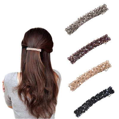 Korean Style Retro Crystal Beaded Hair Clip Simple Wild One Word Clip Female Side Clip Spring Clip Korean Hair Accessories - Korvel