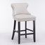 Velvet padded wing back bar stool with button tuft decoration and wooden leg chrome nail head decoration 2-piece set (beige) - Korvel