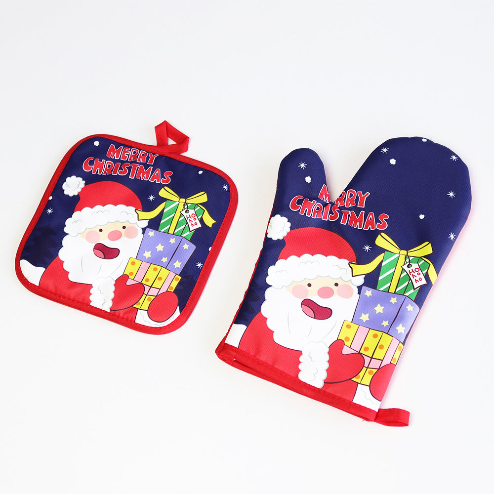 Christmas present Santa Claus insulated gloves, thickened oven gloves, kitchen baking gloves, insulated and heat-resistant gloves - Korvel