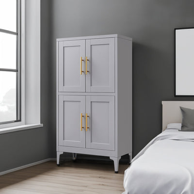 Grey metal kitchen storage cabinet, kitchen pantry storage cabinet with door and shelf, adjustable leveling feet - Korvel