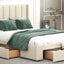 Full Size Upholstered Platform Bed with One Large Drawer in the Footboard and Drawer on Each Side Beige - Korvel