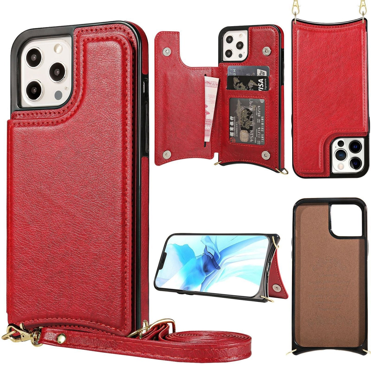 For iPhone 14 phone leather case Crazy Horse Apple 13 phone case Creative max skin insert card protective case - Korvel