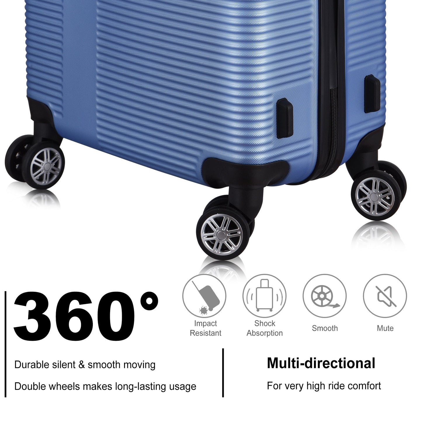3 Piece Luggage with TSA Lock ABS, Durable Luggage Set, Spinner Wheels Cross Stripe Luggage Sets 20in/24in /28in Light Blue - Korvel