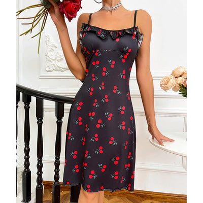 Sexy lingerie, sexy women's suspender, cherry heart printed home clothes, nightgown - Korvel