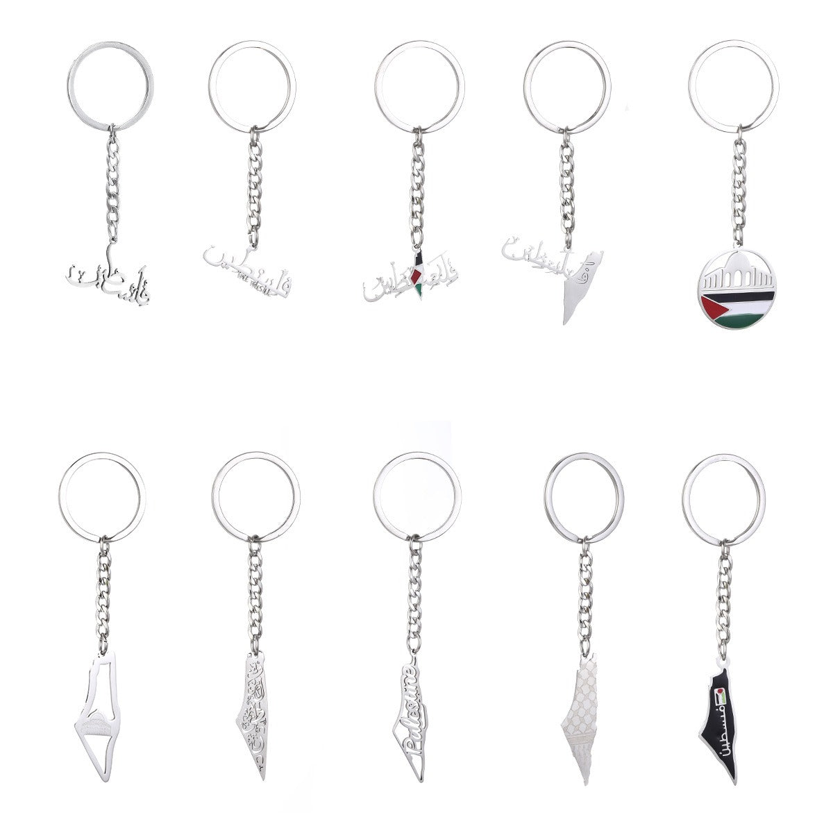 Israel Palestine Map Flag Drip Oil Stainless Steel Keychain Fashion Men's and Women's Stainless Steel Keys - Korvel