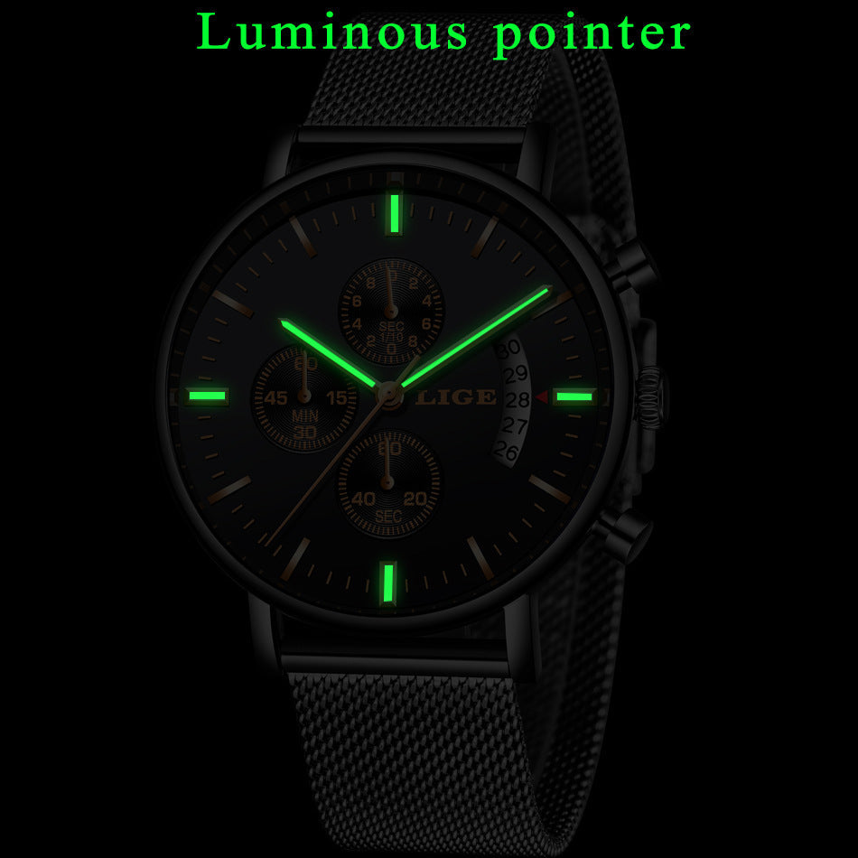LIGE Fashion Mesh Strap Waterproof Men's Watch - Korvel