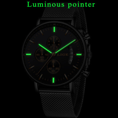 LIGE Fashion Mesh Strap Waterproof Men's Watch - Korvel