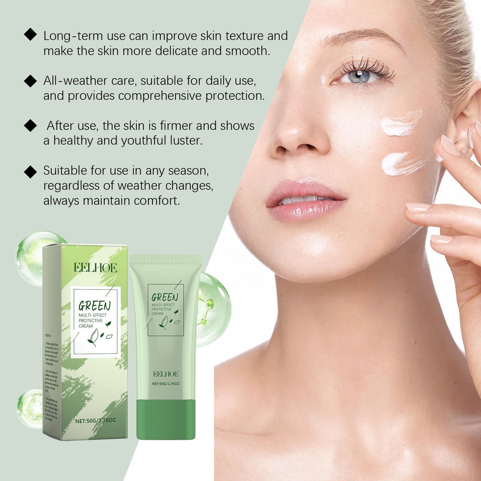 Green Tea Protective Cream Outdoor Protective Refreshing Smooth Delicate Facial Acne Skin Daily Care Cream - Korvel