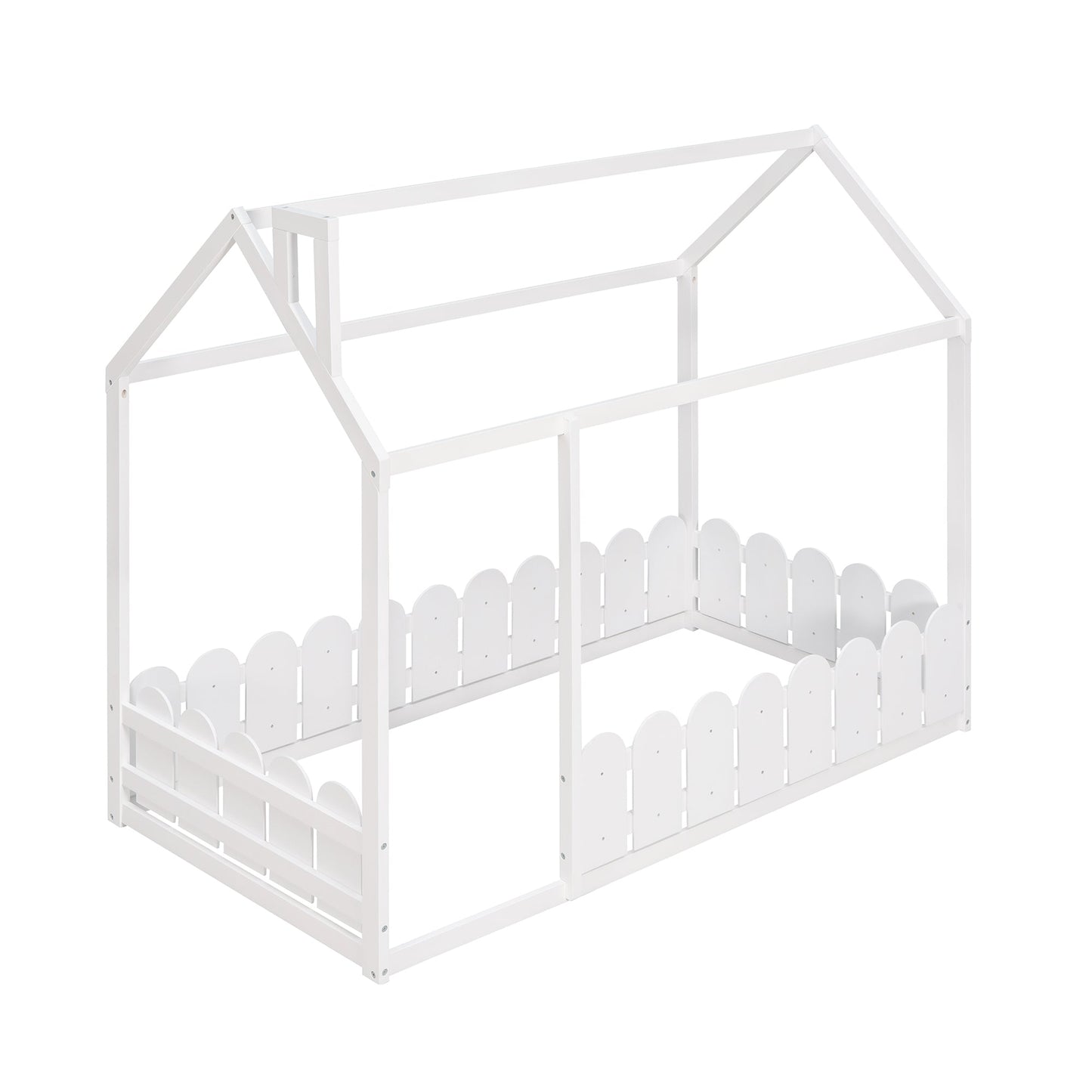 Cama de Madera en Forma de Casa para Niños de Tamaño Individual - Blanca