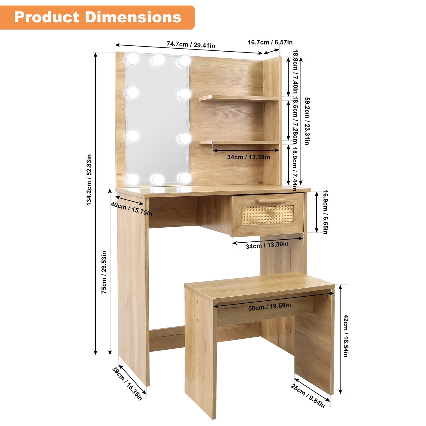Elegant Bedroom Vanity Set with LED Mirror and Storage