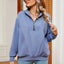 Solid Color Zipper Long Sleeve Pullover Sweatshirt for Women