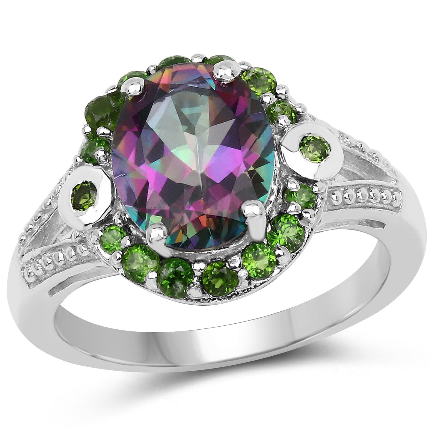 Bague en argent sterling de 3,92 carats en quartz mystique et diopside chrome