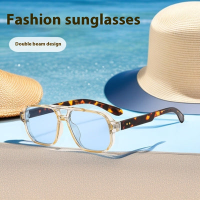 Lunettes de soleil rétro décontractées à double poutre