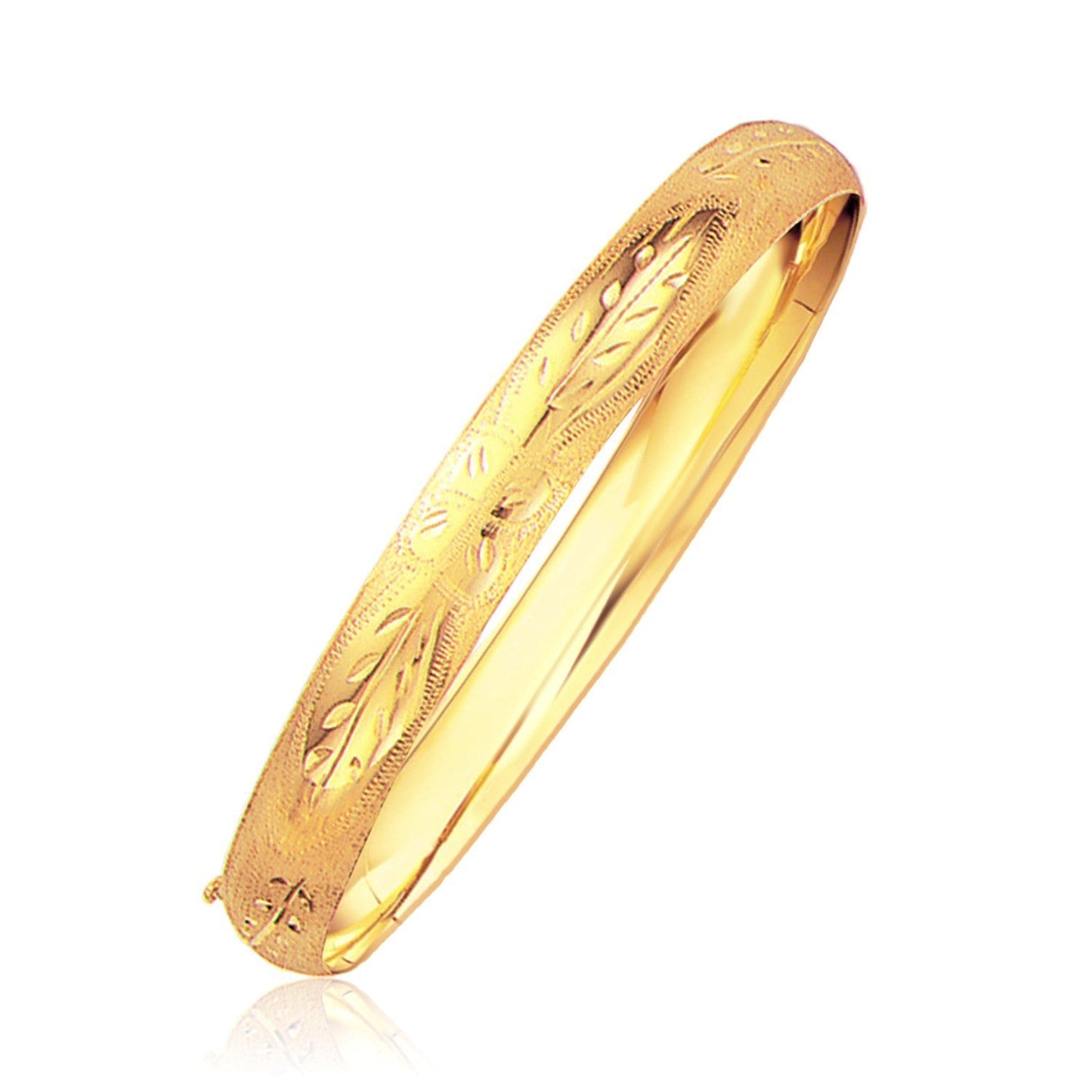 Classic Floral Carved Bangle in 14k Yellow Gold