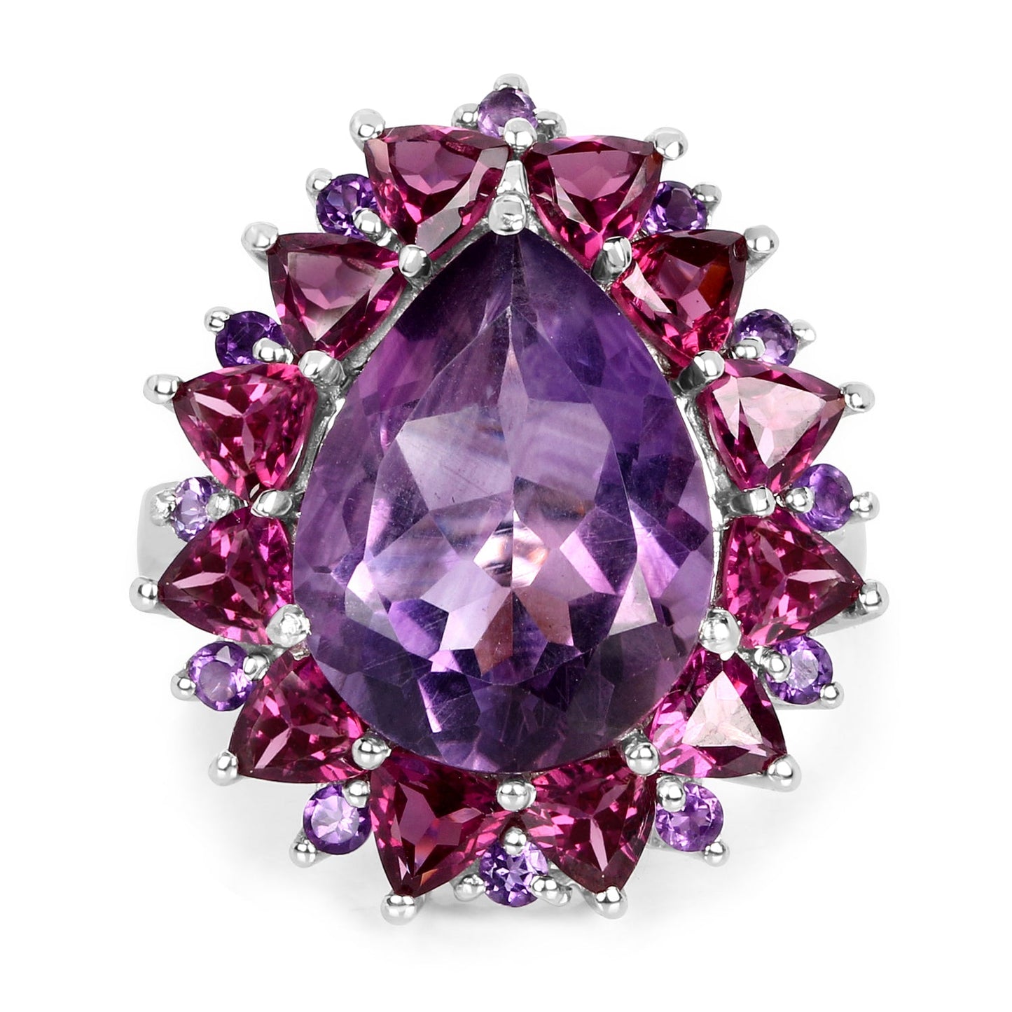 Bague en argent sterling avec améthyste et rhodolite de 11,22 carats