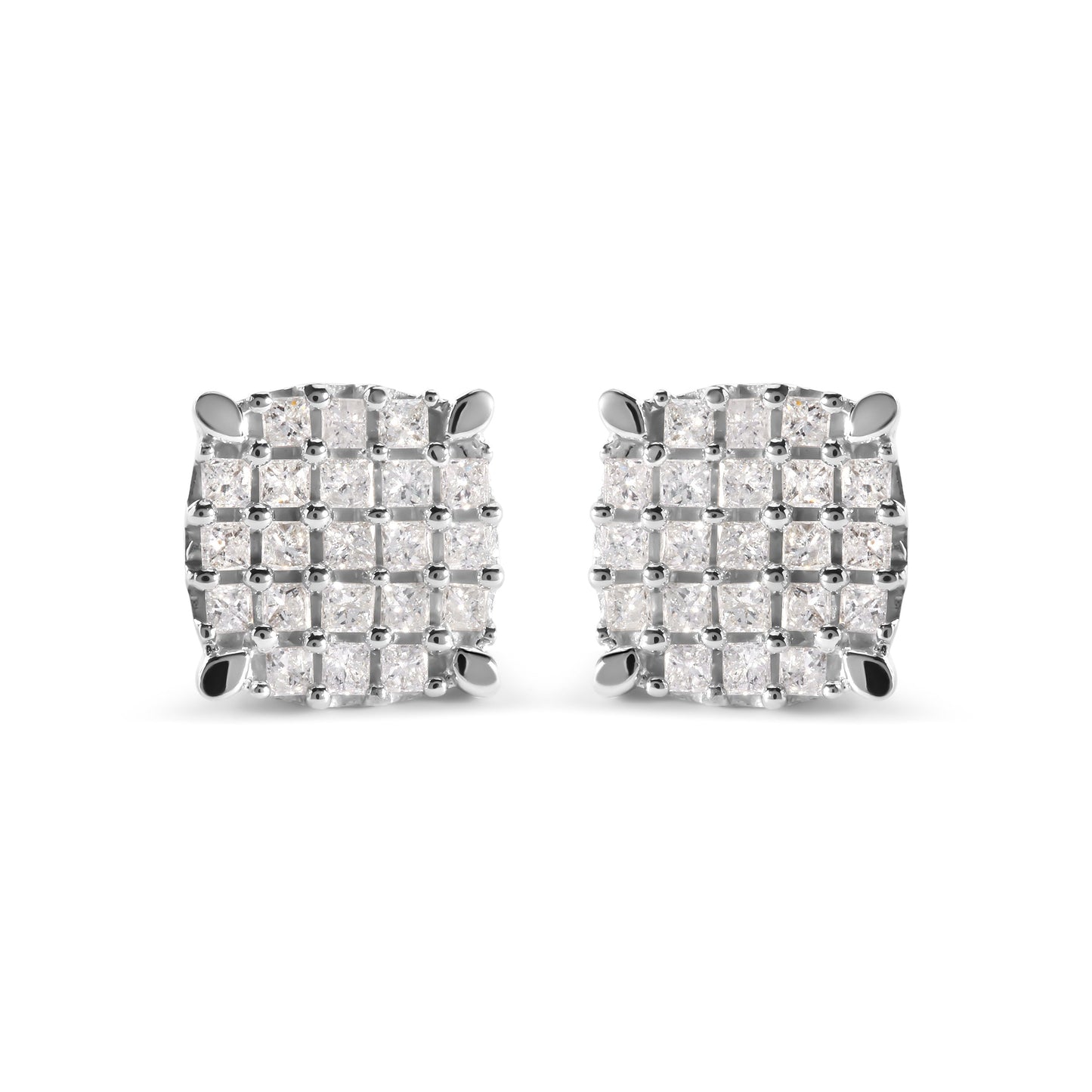 Boucles d'oreilles en diamant princesse en or blanc 10K en forme de coussin